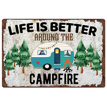 Camping Theme Vintage Metal Tin Sign, Iron Wall Decor for Bars, Restaurants, Cafes Pubs, Rectangle, Green, 300x200x0.5mm