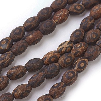 Tibetan Style dZi Beads, Natural Agate Bead Strands, Matte Style, Barrel, Dyed & Heated, Coconut Brown, 12x8mm, Hole: 1mm, about 32pcs/strand, 15 inch