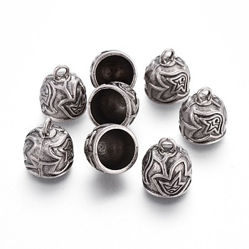 Tibetan Style Alloy Cord Ends, End Caps, Lead Free & Nickel Free & Cadmium Free, Thailand Sterling Silver Plated, 18x15mm, Hole: 3mm, Inner Diameter: 12mm