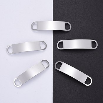 304 Stainless Steel Curve Bar Links Connectors, Manual Polishing, Blank Stamping Tags, Rectangle, Silver Tone, Stainless Steel Color, 45x10x1.8mm, Hole: 5.9mm