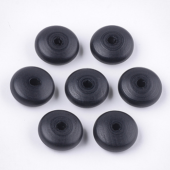 Painted Natural Wood Beads, Large Hole Beads, Rondelle, Black, 22~23x11mm, Hole: 4mm