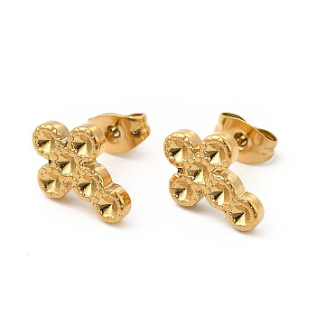 Ion Plating(IP) 304 Stainless Steel Stud Earring Findings, Earring Settings for Rhinestone, Cross, Real 18K Gold Plated, 12.5x9.5mm, Pin: 0.7mm, Fit for Rhinestone: 1.8mm