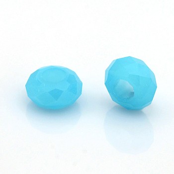 Imitation Jade Glass European Beads, Large Hole Rondelle Beads, Faceted, Light Sky Blue, 14x7mm, Hole: 6mm