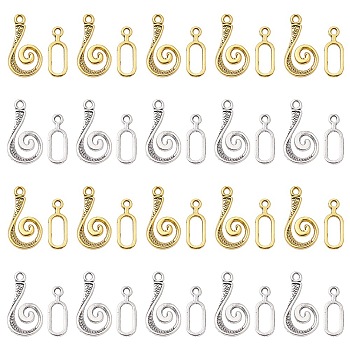 20Pcs 2 Colors Tibetan Style Alloy Hook and Eye Clasps, for Jewelry Making Findings, Antique Silver & Antique Golden, Vortex: 25.5x13.5x1.5mm, Hole: 2mm, Oval: 16.5x6x1mm, Hole: 2mm, 10pcs/color