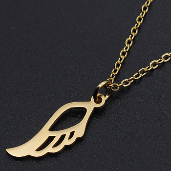 201 Stainless Steel Pendant Necklaces, with Cable Chains and Lobster Claw Clasps, Wing, Golden, 15.74 inch(40cm), 1.8mm