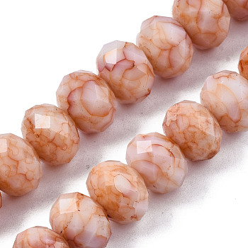 Opaque Baking Painted Glass Beads Strands, Imitation Stones, Faceted, Rondelle, Light Salmon, 11~12x8.5mm, Hole: 1mm, about 45pcs/strand, 15.55 inch~15.75 inch(39.5~40cm)
