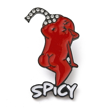 Spicy Hot Chili Pepper Alloy Enamel Pins, Cartoon Hot Pepper Brooches, with Crystal Rhinestone, FireBrick, 35x23.5mm