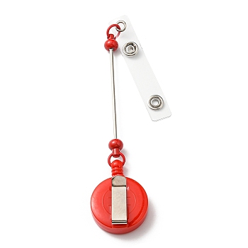 Iron & Plastic Beadable Badge Reels, Retractable Badge Holders, Flat Round, Red, 200x32x14.5mm
