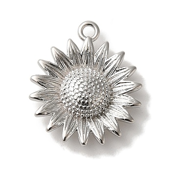 Rack Plating Brass Pendants, Cadmium Free & Lead Free, Long-Lasting Plated, Sunflower, Platinum, 16.5x15x3mm, Hole: 1mm