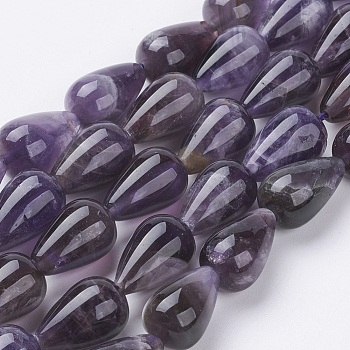 Natural Amethyst Beads Strands, teardrop, 16x10.5mm, Hole: 1.2mm, about 25pcs/strand, 15.3 inch(39cm)