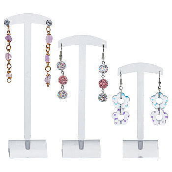 3 Sizes Transparent Acrylic T-Bar Riser Earring Display Stands, Earring Holder with Arch Base, Clear, Finish Holder: 4x3x10.4~14.7cm, about 1 size/pc, 3pcs/set