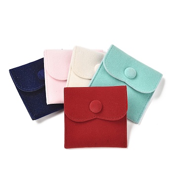 Velvet Jewelry Storage Pouches, Square Jewelry Bags with Snap Fastener, for Earrings, Rings Storage, Mixed Color, 6.75~6.8x7cm