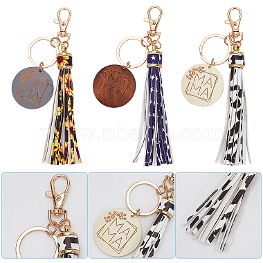 WADORN 3Pcs 3 Colors PU Leather Tassel Big Pendant Decorations with Wooden Mama Charm(HJEW-WR0001-03)-3