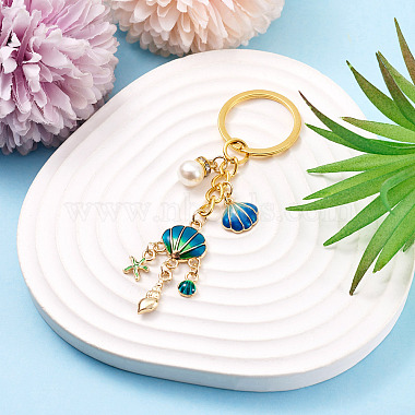 Shell Shape Alloy & Enamel & ABS Plastic Imitation Pearl Keychains(KEYC-TADJ00006)-4