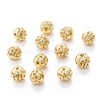 Alloy Hollow Beads, Round, Cadmium Free & Lead Free, Real 18K Gold Plated, 8x7~8mm, Hole: 1.5~2mm(X1-PALLOY-P238-26G-RS)