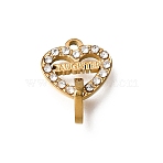 304 Stainless Steel Rhinestone Pendants, Double Heart with Word Daughter Charms, Ion Plating(IP), Real 18K Gold Plated, 12.5x9.5x6.5mm, Hole: 1.5mm(STAS-E531-07G)