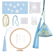 DIY Embroidery Zongzi Sachet Pendant Decoration Kits for Dragon Boat Festival, Triangle Sachet with Tassel Embroidery Starter Kit, Flower Pattern, 12.5~22.5x9~19x0.5~2.5mm(DIY-WH0033-56A)