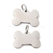 304 Stainless Steel Pendants, with Jump Ring, Bone Charm, Stainless Steel Color, 10x15x1.4mm, Hole: 3.2mm(STAS-Z042-04P)