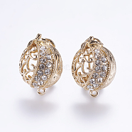 Alloy Rhinestone Stud Earring Findings, with Loop, Golden, 24x17mm, Hole: 1mm, Pin: 0.7mm(PALLOY-F201-25G)
