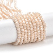 Electroplate Opaque Glass Beads Strands, Faceted(32 Facets), Pearl Luster Plated, Round, PeachPuff, 3mm, Hole: 0.8mm, about 164~166pcs/strand, 19.69~19.88 inch(50~50.5cm)(EGLA-A035-P3mm-A05)