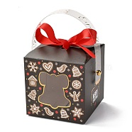 Christmas Folding Gift Boxes, with Transparent Window and Ribbon, Gift Wrapping Bags, for Presents Candies Cookies, Christmas Bell Pattern, 9x9x15cm(CON-M007-01A)