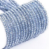 Electroplate Glass Beads Strands, Pearl Luster Plated, Faceted, Rondelle, Light Steel Blue, 2x1.5mm, Hole: 0.6mm, about 235~247pcs/Strand, 14.57~14.76 inch(37~37.5cm)(X-EGLA-F149-PL-01)