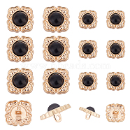 2 Style 1-Hole Alloy Shank Buttons, with Plastic Imitation Pearl, Rhombus, Black, 18~25x18~25x10.5~12mm, Hole: 2.5mm, 24pcs/box(FIND-NB0003-73A)