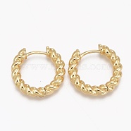 Brass Huggie Hoop Earrings, Long-Lasting Plated, Twisted Ring Shape, Real 18K Gold Plated, 21.5x4mm, Pin: 1mm(X-EJEW-L231-31G)