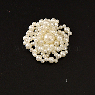 Flower Plastic Imitation Pearl Bead Appliques, Stick On Patch, Costume Accessories, Cornsilk, 45x45mm(WG82391-03)