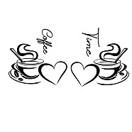 PVC Wall Stickers, for Home Living Room Bedroom Decoration, Coffee Cup, Black, 280x280mm, 2pcs/set(DIY-WH0228-051)