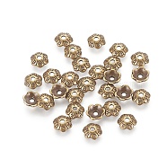 6-Petal Tibetan Style Alloy Flower Bead Caps, Cadmium Free & Nickel Free & Lead Free, Antique Bronze, 6x2mm, Hole: 1mm(TIBE-S220-AB-01-NR)