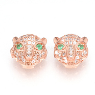 Brass Micro Pave Cubic Zirconia Beads, Leopard, Rose Gold, 11x11x6mm, Hole: 1.5mm(ZIRC-S053-YS014G-1)