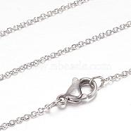 304 Stainless Steel Cable Chain Necklaces, with Lobster Claw Clasps, Stainless Steel Color, 19.6 inch(50cm), 1mm(STAS-G083-72P)