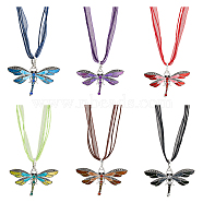 6Pcs 6 Colors Alloy Enamel Butterfly Pendant Necklaces Set with Rhinestone, Necklaces with Organza Cord for Women, Mixed Color, 17.91 inch(45.5cm), 1Pc/color(NJEW-FI0001-06)