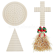 3Pcs Wood Round Triangle Cross Wreath Boards, Wooden Macrame Flower Boards for Mesh Wreath Form, DIY Wreath Decor Supplies, Antique White, 280~300x200~300x2~2.8mm, Hole: 2.9mm(DIY-WH0049-12)