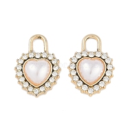 UV Plating Alloy Pendants, with Rhinestone and ABS Plastic Imitation Pearl Beads, Lead Free & Cadmium Free, Heart Lock, Golden, 20x15x5mm, Hole: 5x4mm(FIND-M018-05G)