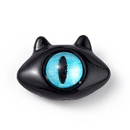 Spray Painted Alloy Beads, with Glass Eye, Cat Head, Black, 10.5x15x7mm, Hole: 1.5mm(PALLOY-K001-18A)
