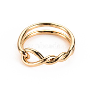 Brass Finger Rings, Nickel Free, Twist, Real 18K Gold Plated, US Size 6 1/2, Inner Diameter: 17mm(KK-S360-070-NF)