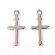 201 Stainless Steel Pendants, Cross, Stainless Steel Color, 24x12x1mm, Hole: 2mm(STAS-F192-067P)