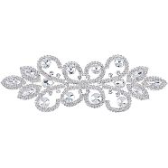 1Pc Brass Rhinestone Sewing Decorate, Wedding Theme, Dress Shoes Garment Decoration, Flower, Silver, 195x68x6mm(DIY-FG0002-45)