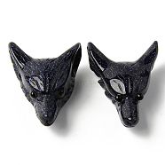 Synthetic Blue Goldstone Pendants, Top Drilled Beads, with Black Onyx Eye, Wolf Head, 46~47x32.5~33.5x18mm, Hole: 2mm(G-R478-06B-05)