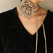 Fabric Rose Tie Choker Necklaces for Women, Adjustable Jewelry for Birthday Wedding Party, Tan, 56.69~56.89inch(144~144.5cm), 6mm(NJEW-Z022-01M)