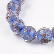 Handmade Gold Sand Lampwork Beads, Round, Cornflower Blue, 11~12mm, Hole: 1~2mm(LAMP-K029-08A)