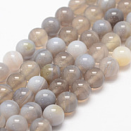 Natural Striped Agate/Banded Agate Bead Strands, Round, Grade A, Light Grey, 8mm, Hole: 1mm, about 47~48pcs/strand, 14.5 inch(G-K155-D-8mm-02)