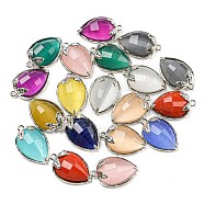Natural & Synthetic Mixed Gemstone Faceted Pendants, Rack Plating Brass Strawberry Charms, Platinum, 18x11x5~5.5mm, Hole: 1.2mm(G-M431-06P-B)