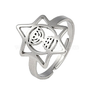 304 Stainless Steel Adjustable Rings for Women, Hexagram, Silver & Green Patina, 18mm, Inner Diameter: 18mm(RJEW-M008-03P)