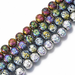 Electroplated Natural Lava Rock Beads Strands, Round, Bumpy, Mixed Color, 10.5mm, Hole: 1mm, about 39pcs/Strand, 15.55 inch(39.5cm)(G-S352-30D-M)
