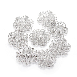 304 Stainless Steel Filigree Joiners, Flower, Stainless Steel Color, 29.5~30x0.5mm, Hole: 1mm and 2mm(STAS-G192-15P)