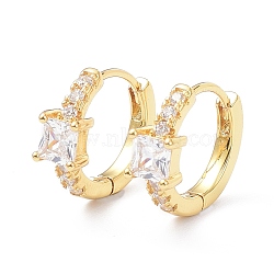 Brass Inlaid Cubic Zirconia Hoop Earrings, Real 18K Gold Plated, Square, Cadmium Free & Lead Free, Clear, 15x13x5mm, Pin: 1mm(ZIRC-P090-16G-D)
