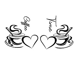 PVC Wall Stickers, for Home Living Room Bedroom Decoration, Coffee Cup, Black, 280x280mm, 2pcs/set(DIY-WH0228-051)